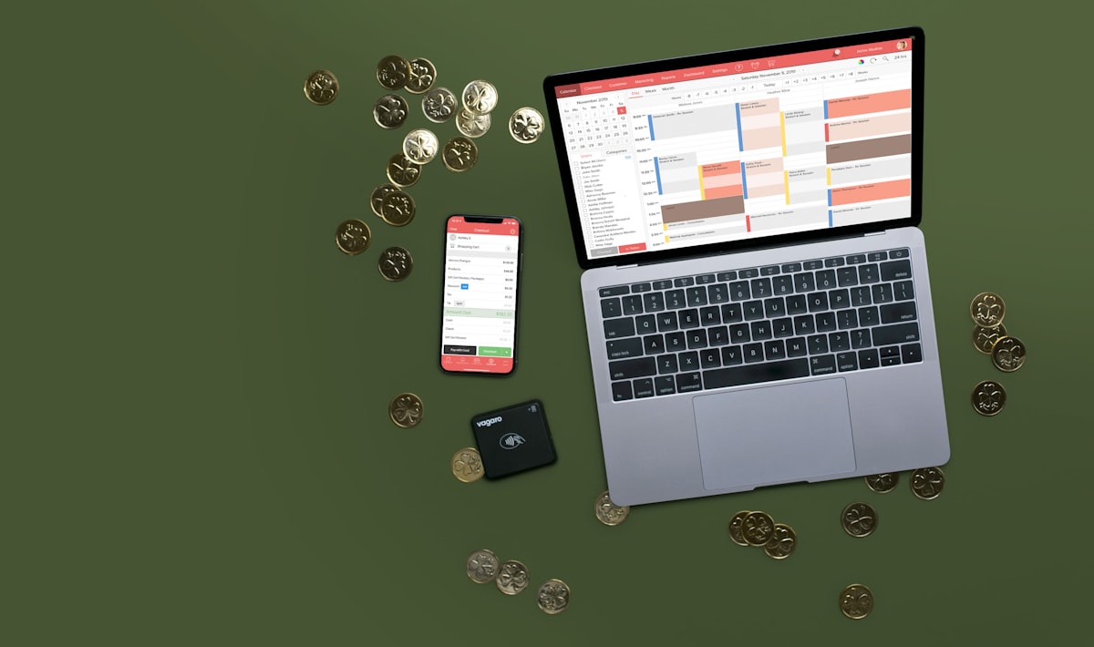Online store checkout and product browsing on a laptop